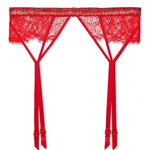 Victoria’s Secret Red Lace Rhinestone Cherry Garter Belt M/L Adjustable Straps